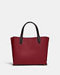 COACH®,WILLOW TOTE BAG 24 IN COLORBLOCK,Polished Pebble Leather,Medium,Brass/Cherry,Back View
