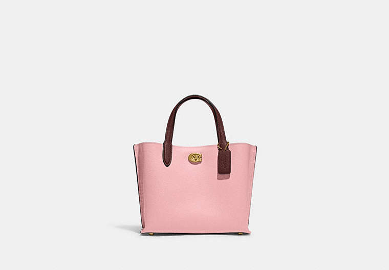 COACH®,WILLOW TOTE 24 IN COLORBLOCK,Polished Pebble Leather,Medium,Brass/Bubblegum Multi,Front View