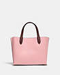 COACH®,WILLOW TOTE 24 IN COLORBLOCK,Polished Pebble Leather,Medium,Brass/Bubblegum Multi,Back View