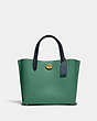 COACH®,WILLOW TOTE 24 IN COLORBLOCK,Polished Pebble Leather,Medium,Brass/Bright Green Multi,Front View