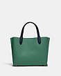 COACH®,WILLOW TOTE 24 IN COLORBLOCK,Polished Pebble Leather,Medium,Brass/Bright Green Multi,Back View