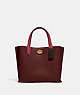COACH®,CABAS WILLOW 24 COLOR BLOCK,Cuir galet poli,Laiton/Rouge vin,Front View