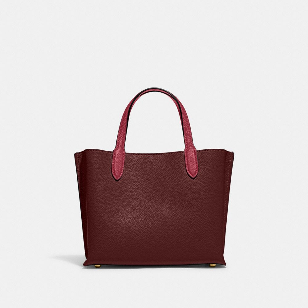 COACH®,Willow Tote Bag 24 In Colorblock,Leather,Tote,Metal,Logo,Casual,Maroon,Back View