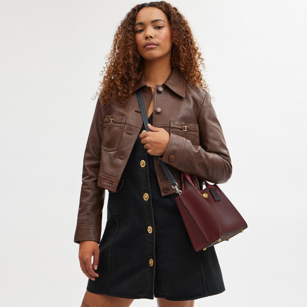 COACH®,Willow Tote Bag 24 In Colorblock,Leather,Tote,Metal,Logo,Casual,Maroon