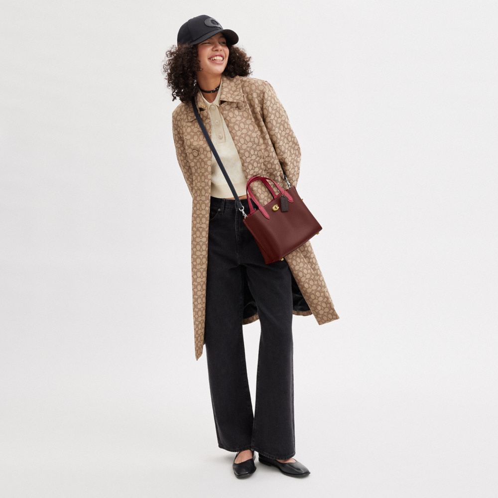 COACH®,Willow Tote Bag 24 In Colorblock,Leather,Tote,Metal,Logo,Casual,Maroon,Detail View