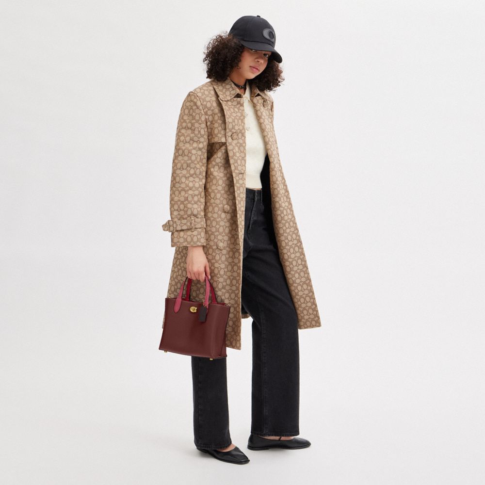 COACH®,Willow Tote Bag 24 In Colorblock,Leather,Tote,Metal,Logo,Casual,Maroon,Detail View