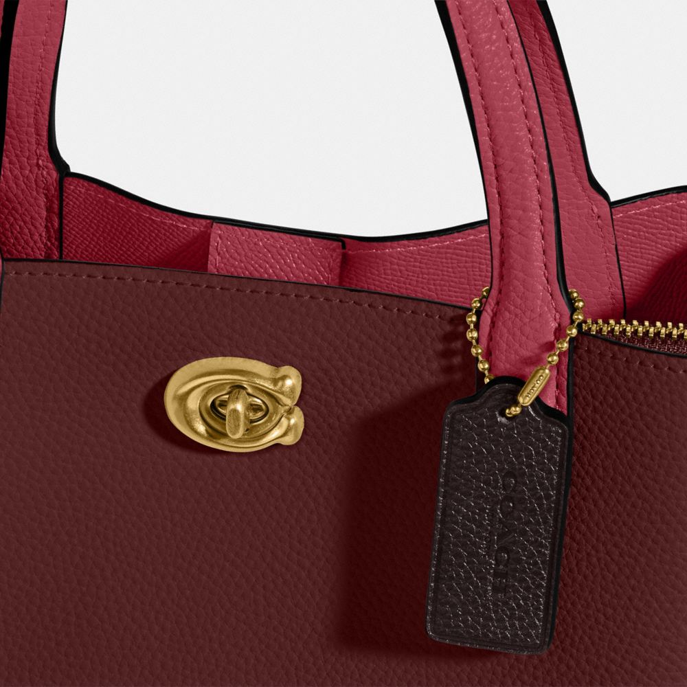 COACH®,Willow Tote Bag 24 In Colorblock,Leather,Tote,Metal,Logo,Casual,Maroon,Closer View
