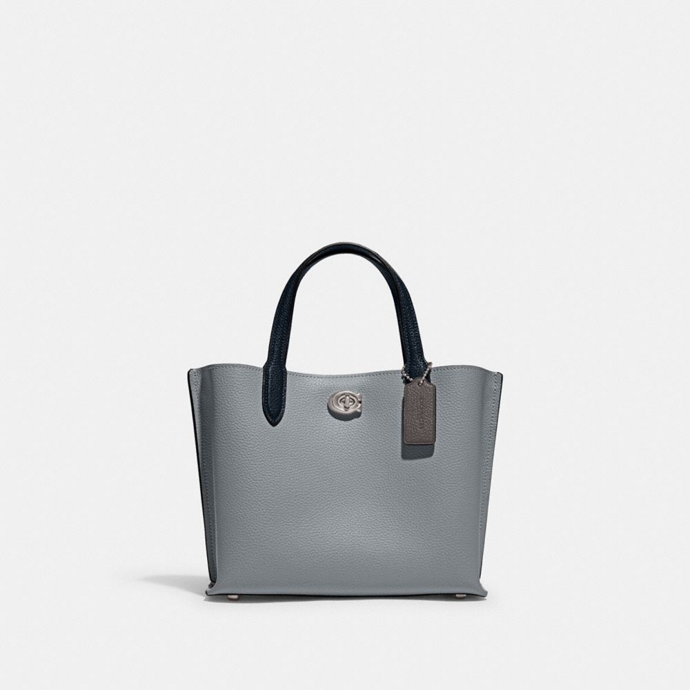 COACH®,WILLOW TOTE BAG 24 IN COLORBLOCK,Refined Pebble Leather,Medium,Silver/Grey Blue Multi,Front View image number 0