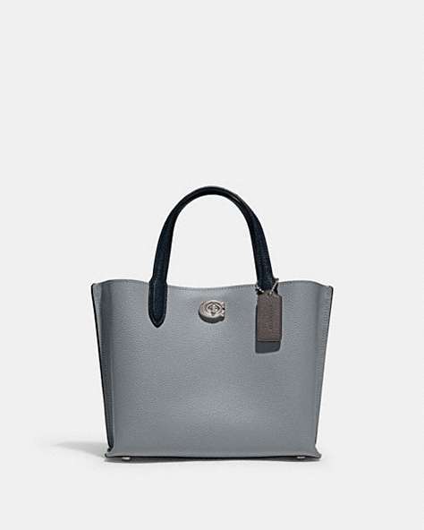COACH®,WILLOW TOTE BAG 24 IN COLORBLOCK,Polished Pebble Leather,Medium,Silver/Grey Blue Multi,Front View