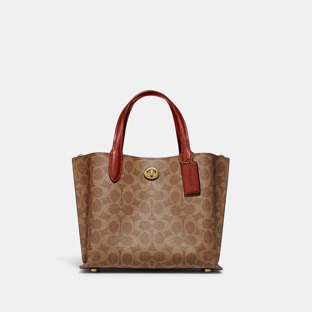 COACH®,WILLOW TOTE BAG 24 IN SIGNATURE CANVAS,Signature Coated Canvas,Medium,Brass/Tan/Rust,Front View