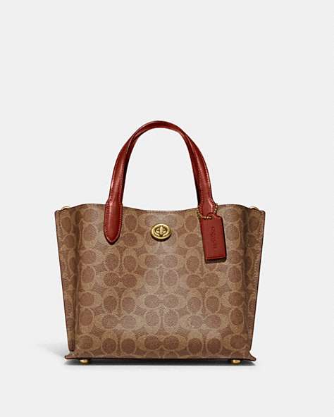 COACH®,WILLOW TOTE 24 IN SIGNATURE CANVAS,Signature Coated Canvas,Medium,Brass/Tan/Rust,Front View