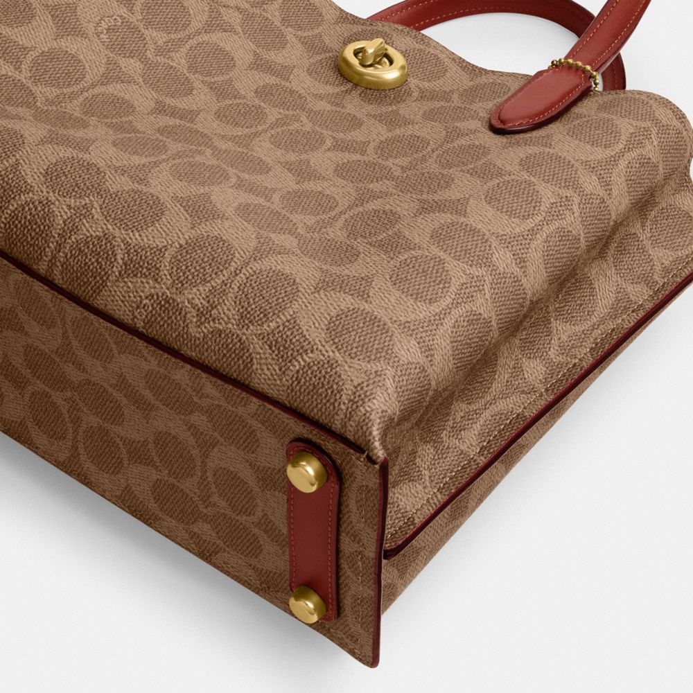 COACH®,Willow Tote Bag 24 In Signature Canvas,Calf Hair,Leather,Tote,No Embellishment,Casual,Brown,Outsole View