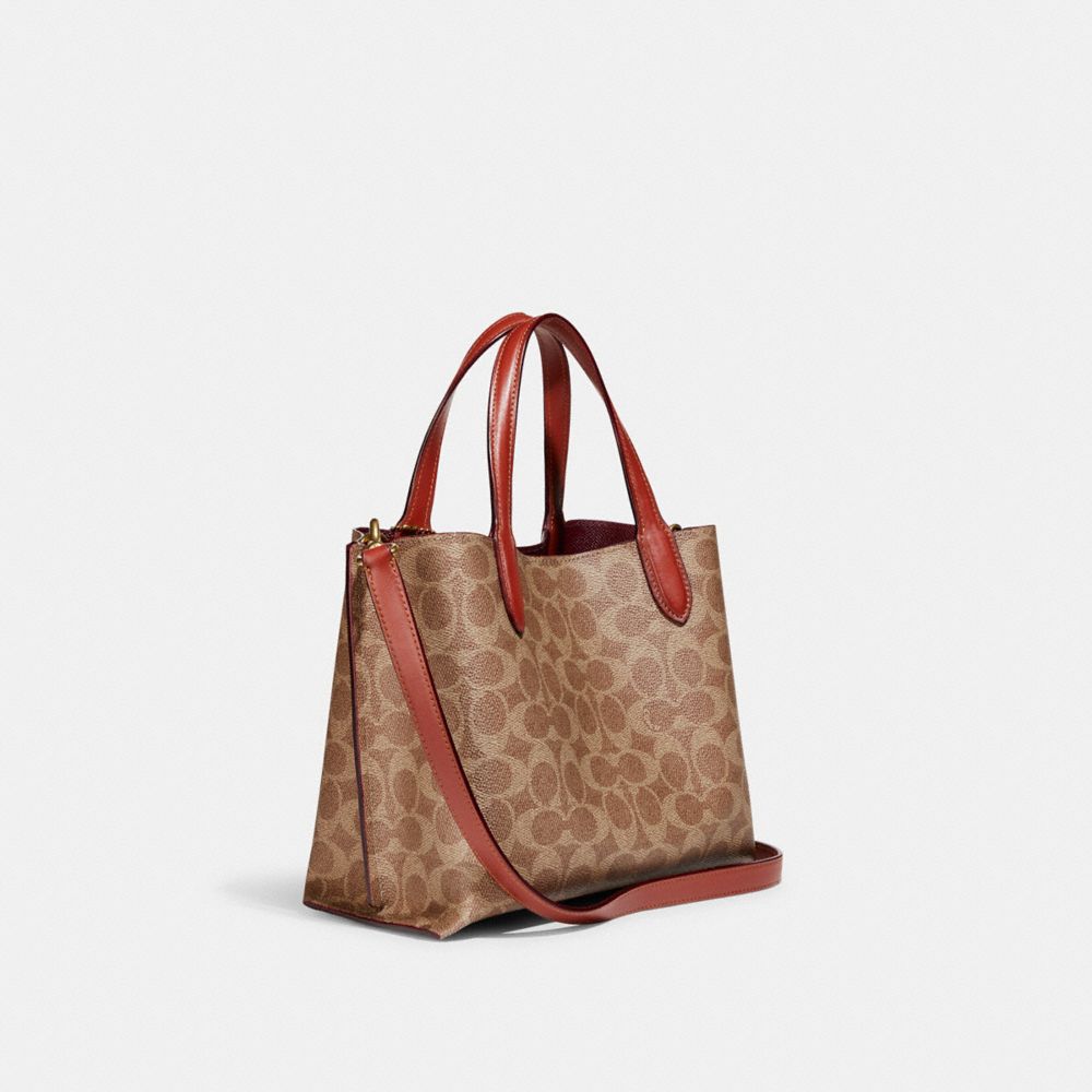 COACH®,WILLOW TOTE BAG 24 IN SIGNATURE CANVAS,Signature Coated Canvas,Medium,Brass/Tan/Rust,Angle View