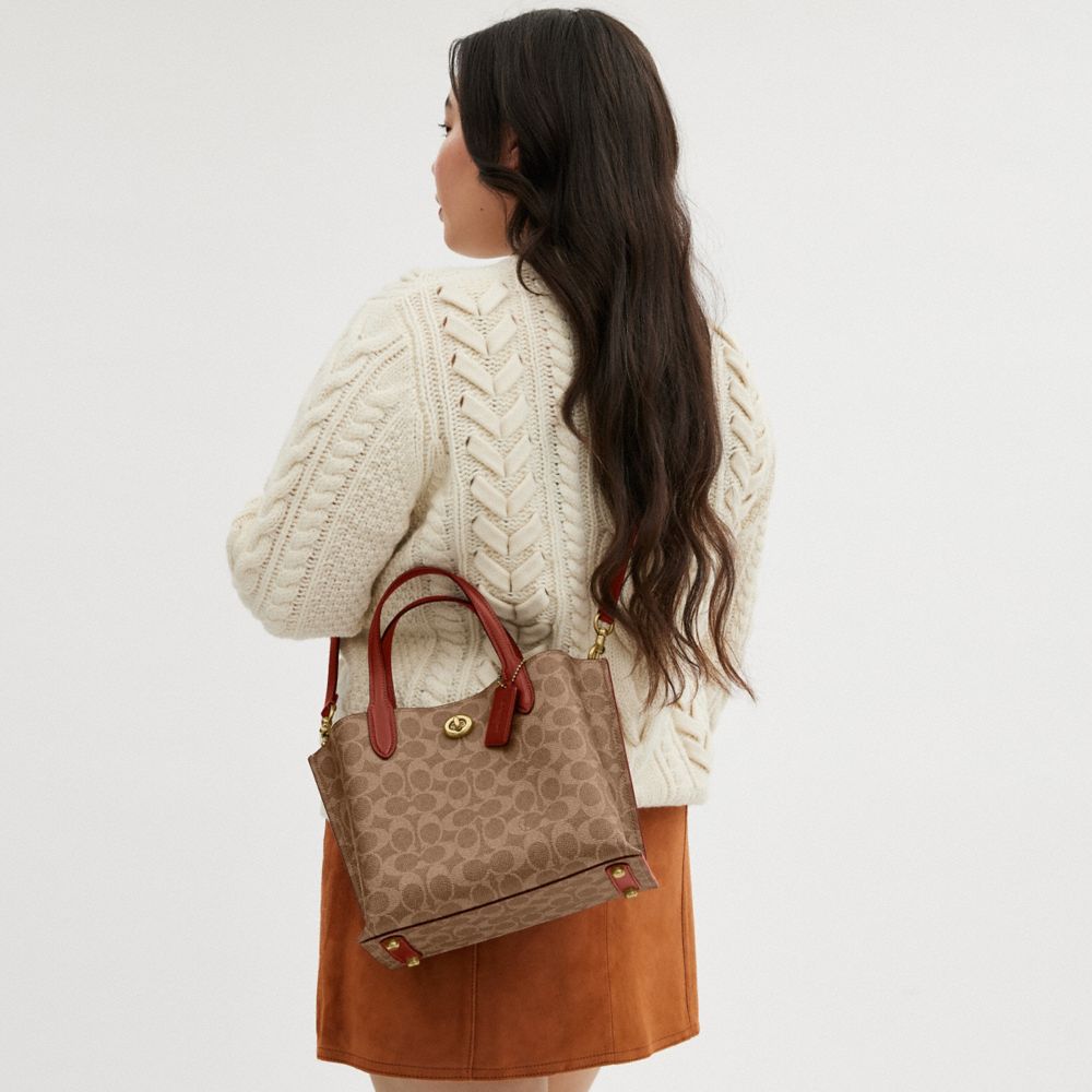 COACH®,Willow Tote Bag 24 In Signature Canvas,Calf Hair,Leather,Tote,No Embellishment,Casual,Brown