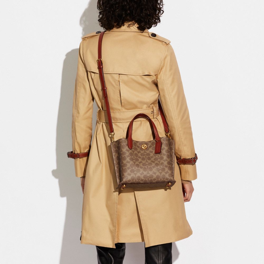 COACH®,Willow Tote Bag 24 In Signature Canvas,Calf Hair,Leather,Tote,No Embellishment,Casual,Brown,Detail View