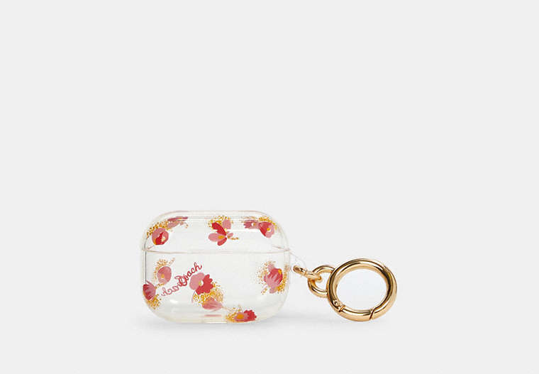 COACH®,AIRPODS PRO CASE WITH POP FLORAL PRINT,Plastic,Mini,Clear/Red,Front View