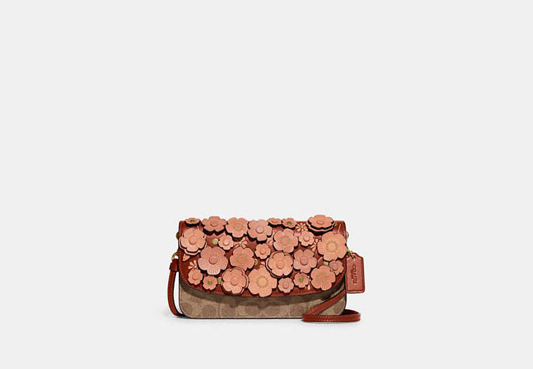 COACH®,HAYDEN CROSSBODY BAG IN SIGNATURE CANVAS WITH TEA ROSE,Mini,Brass/Tan Rust Multi,Front View