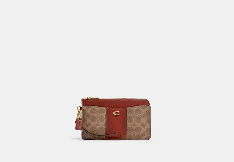 COACH®,L-ZIP WRISTLET IN SIGNATURE CANVAS,Signature Coated Canvas,Brass/Tan/Rust,Front View