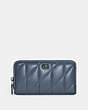 COACH®,ACCORDION ZIP WALLET WITH PILLOW QUILTING,Nappa leather,Mini,Pewter/Washed Chambray,Front View