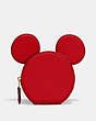 COACH®,DISNEY X COACH MICKEY MOUSE COIN CASE,Glovetanned Leather,Mini,Brass/Electric Red,Front View