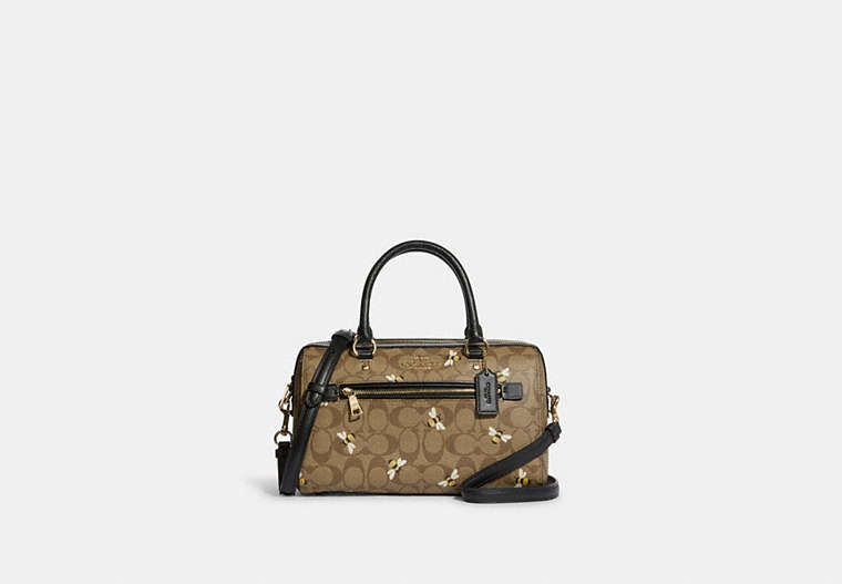COACH®,ROWAN SATCHEL BAG IN SIGNATURE CANVAS WITH BEE PRINT,Coated Canvas/Signature Coated Canvas/Smooth Leather...,Gold/Khaki Multi,Front View
