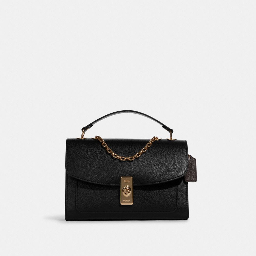 black leather handbag