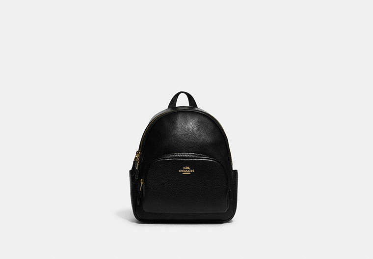COACH®,MINI COURT BACKPACK,Pebbled Leather,Medium,Gold/Black,Front View