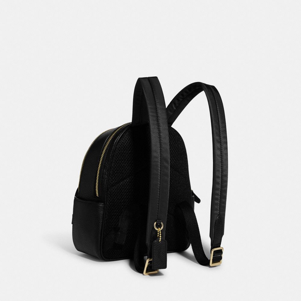 COACH®,MINI COURT BACKPACK,Pebbled Leather,Medium,Gold/Black,Angle View