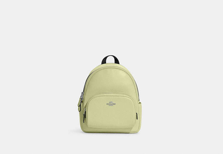 COACH®,MINI COURT BACKPACK,Pebbled Leather,Medium,Silver/Pale Lime,Front View