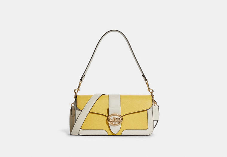 COACH®,GEORGIE SHOULDER BAG IN COLORBLOCK,Leather,Medium,Gold/Retro Yellow/Chalk,Front View
