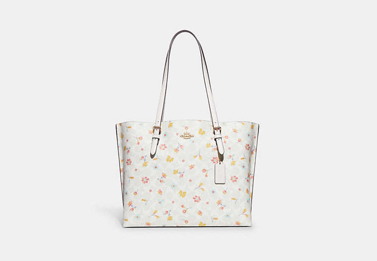 COACH®,MOLLIE TOTE IN SIGNATURE CANVAS WITH MYSTICAL FLORAL PRINT,Large,Gold/Chalk Multi,Front View