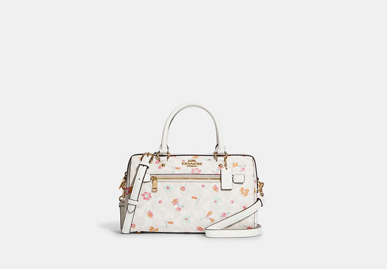 COACH®,ROWAN SATCHEL IN SIGNATURE CANVAS WITH MYSTICAL FLORAL PRINT,Gold/Chalk Multi,Front View