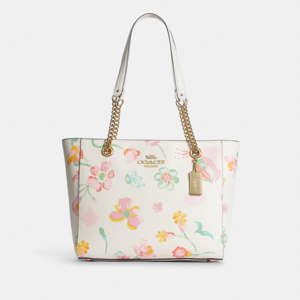 Cammie Chain Tote With Dreamy Land Floral Print