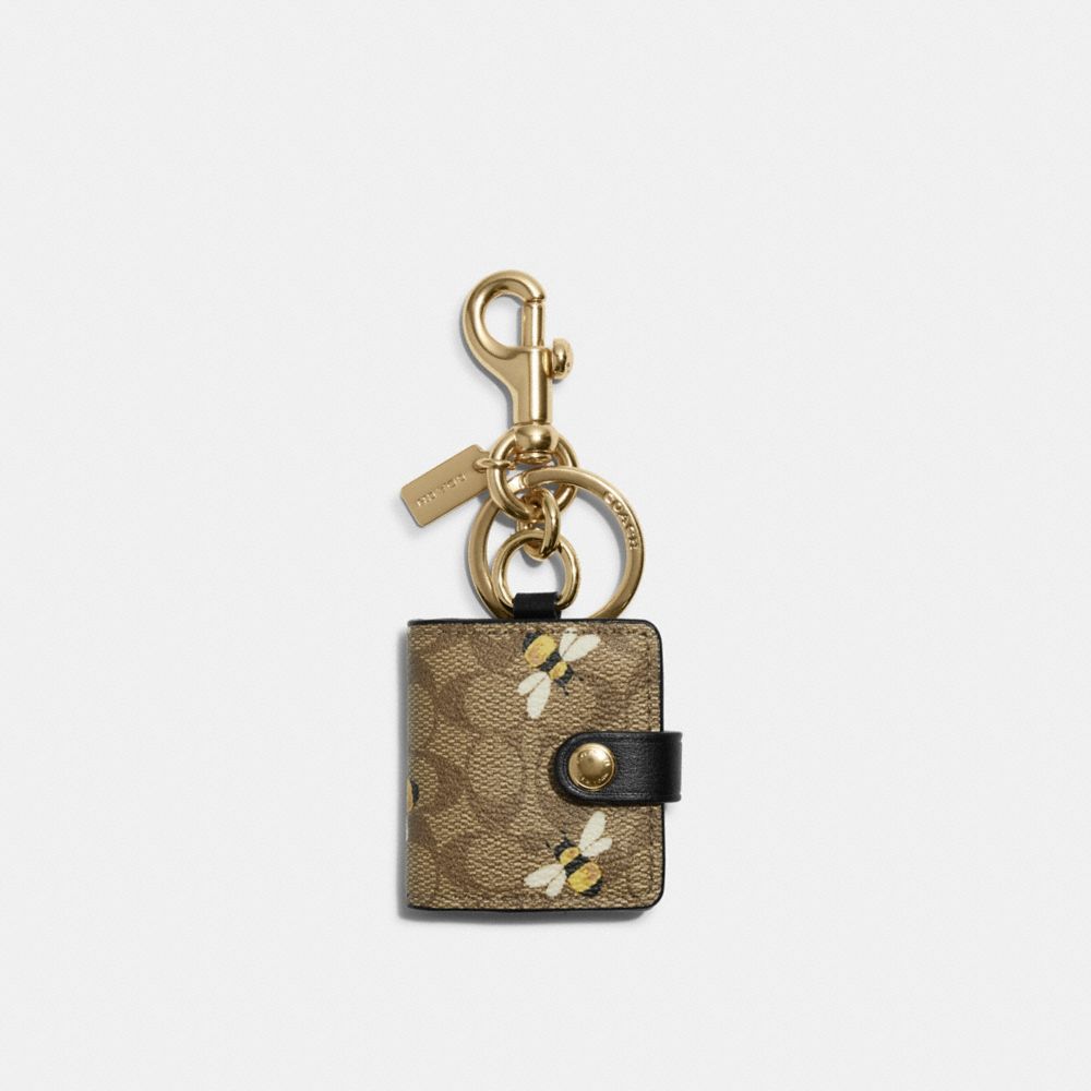 Coach Picture Frame Bag Charm in Signature Canvas with Bee Print