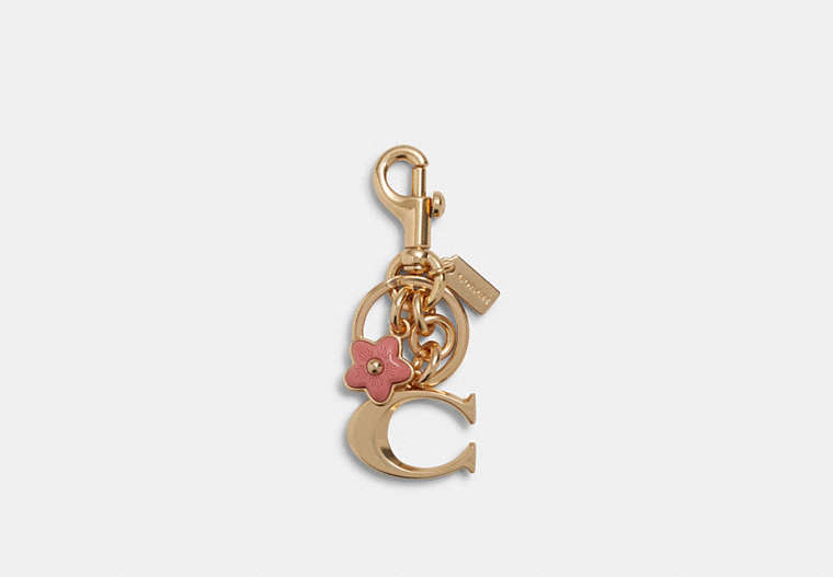 COACH®,SIGNATURE BAG CHARM,Gold/Taffy,Front View