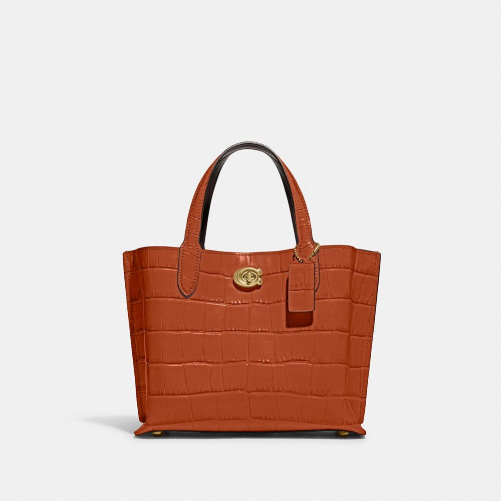 COACH®,WILLOW TOTE BAG 24,Embossed Crocodile,Medium,Brass/Ginger,Front View image number 0