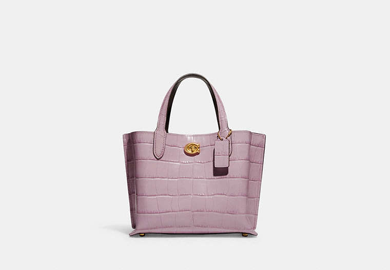 COACH®,WILLOW TOTE BAG 24,Embossed Crocodile,Medium,Brass/Ice Purple,Front View