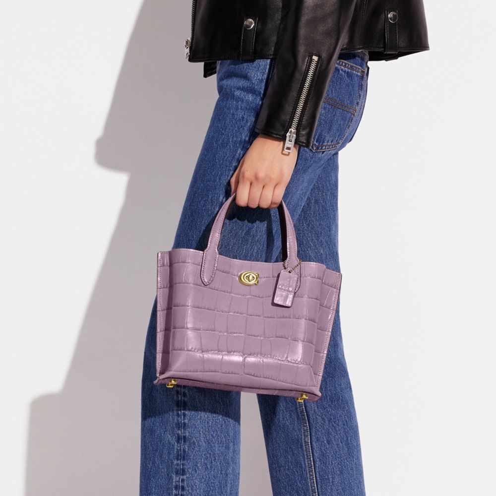 COACH®,Willow Tote Bag 24,Leather,Crossbody,Logo,Metal,Casual,Lavender,Detail View