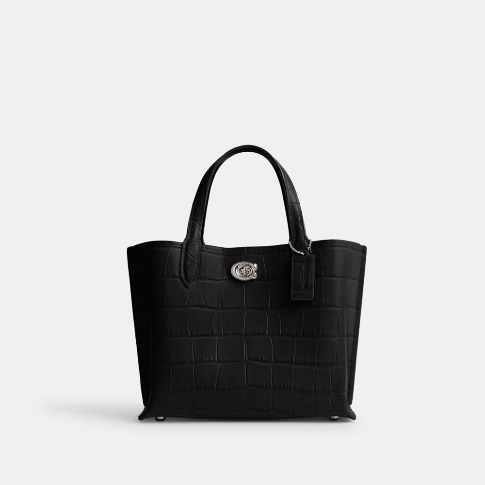 COACH®,CABAS WILLOW 24,façon crocodile,Argent/Noir,Front View