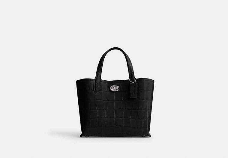 COACH®,WILLOW TOTE BAG 24,Embossed Crocodile,Medium,Silver/Black,Front View