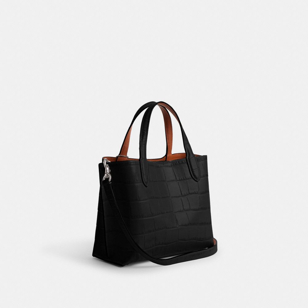 COACH®,Willow Tote Bag 24,Leather,Crossbody,Logo,Metal,Casual,Black,Angle View