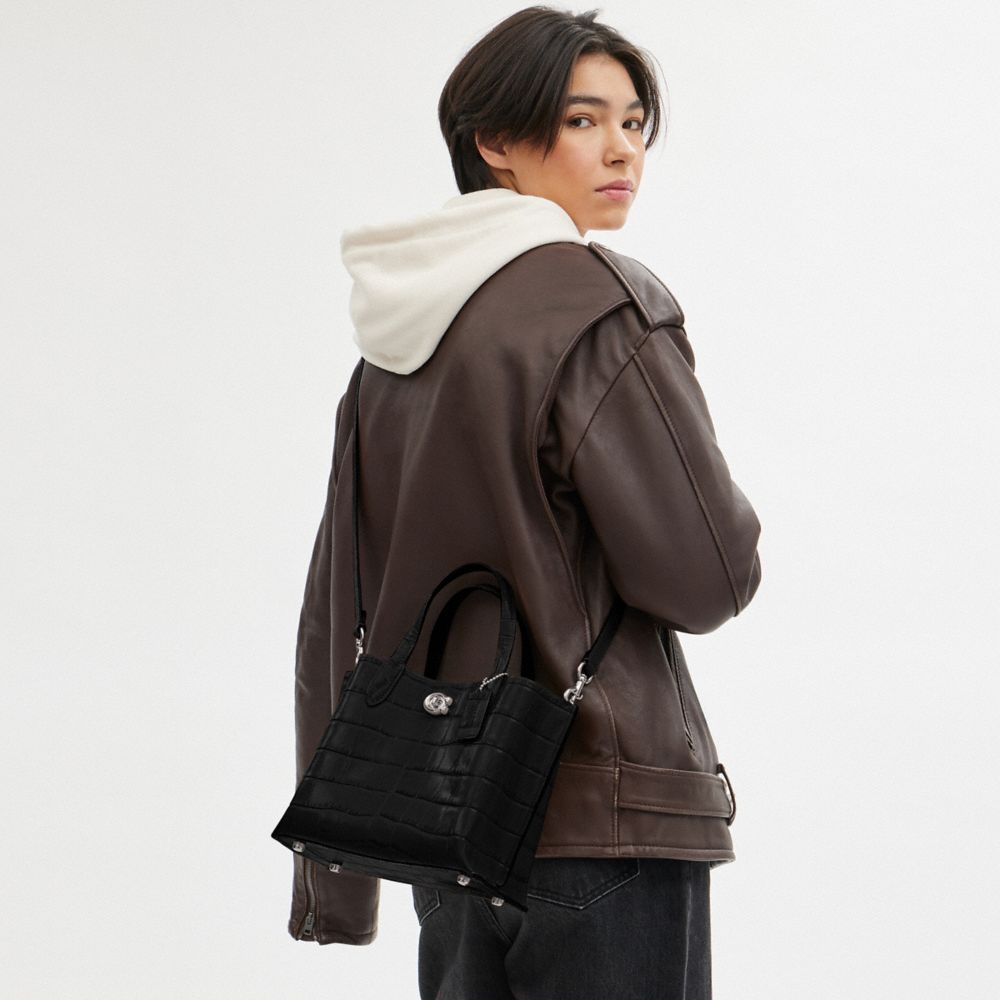 COACH®,Willow Tote Bag 24,Leather,Crossbody,Logo,Metal,Casual,Black