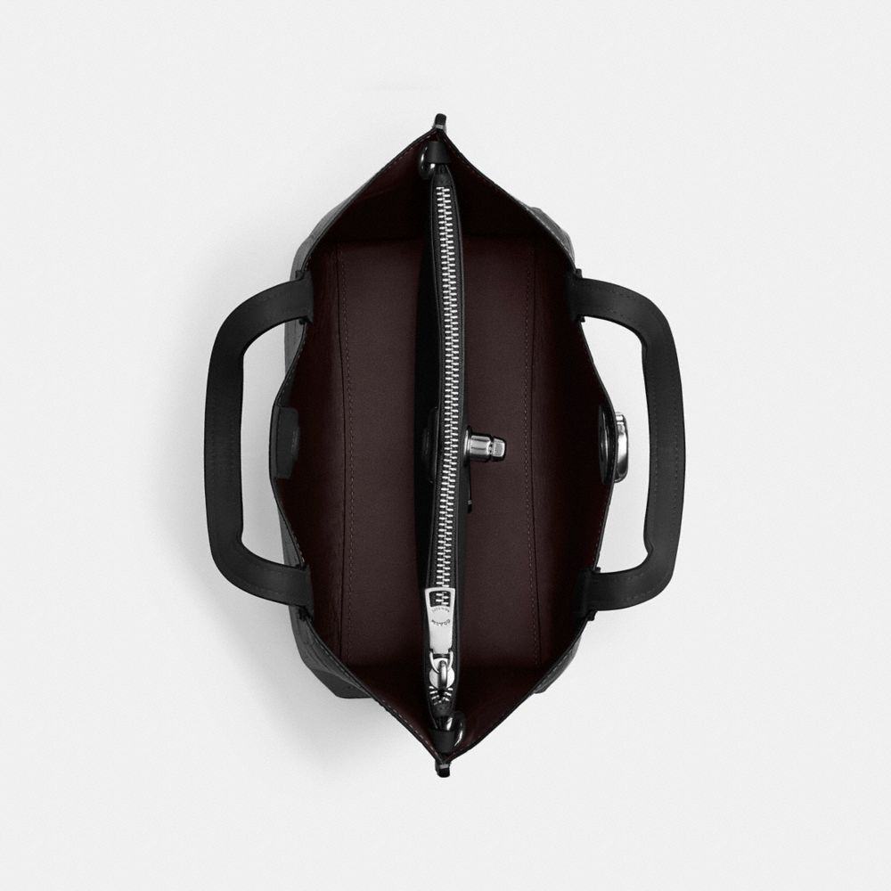 COACH®,Willow Tote Bag 24,Leather,Crossbody,Logo,Metal,Casual,Black,Inside View,Top View