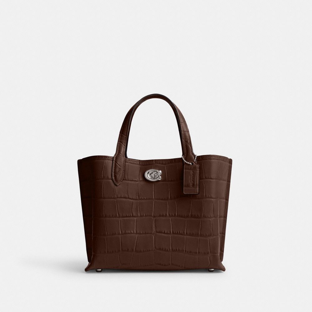 COACH®,WILLOW TOTE BAG 24,Embossed Crocodile,Medium,Silver/Maple,Front View