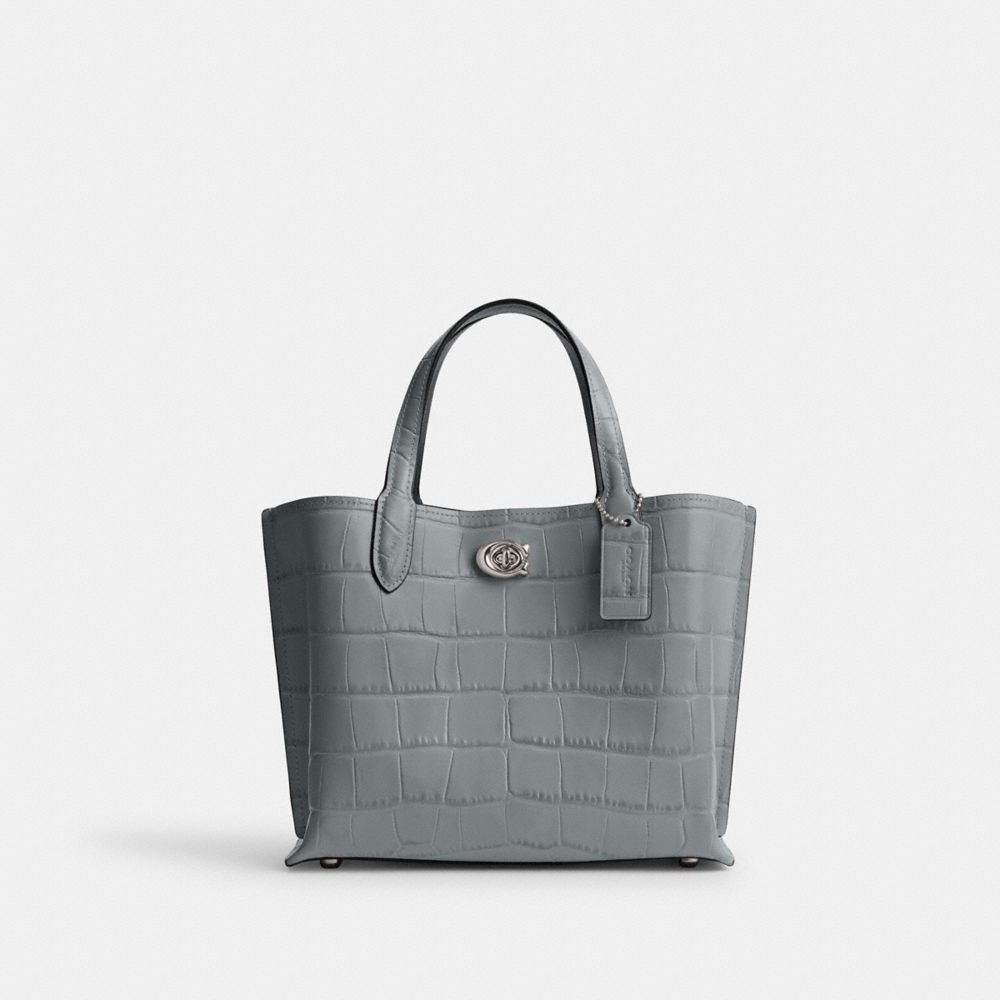 COACH®,WILLOW TOTE BAG 24,Embossed Crocodile,Medium,Silver/Grey Blue Multi,Front View