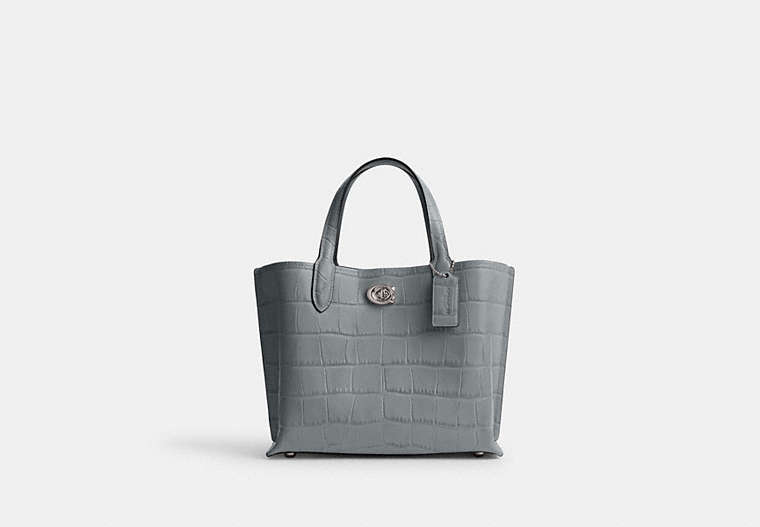 COACH®,WILLOW TOTE BAG 24,Embossed Crocodile,Medium,Silver/Grey Blue Multi,Front View image number 0