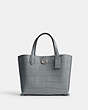 COACH®,WILLOW TOTE BAG 24,Embossed Crocodile,Medium,Silver/Grey Blue Multi,Front View