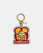 COACH®,DISNEY X COACH TOURING MICKEY MOUSE BAG CHARM,Smooth Leather,Mini,Brass/Red/Gold,Front View