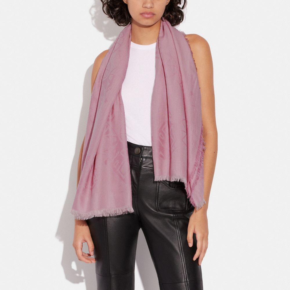 COACH®,Horse And Carriage Print Oversized Square Scarf,Cotton,Modal,Wool,Square,Logo,Frayed,Casual,,Detail View