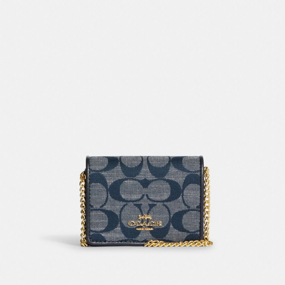 COACH®  Mini Wallet On A Chain In Signature Chambray